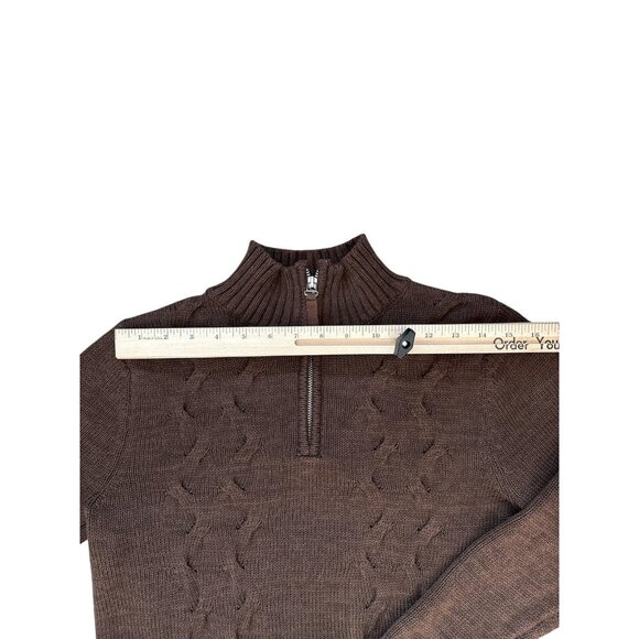 Leo & Nicole Sweater Womens Petite Large Brown Cotton Half Zip Cable Knit - Picture 6 of 8